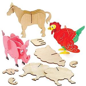 Baker Ross FE511 Sets Met Houten Boerderijdieren - Set van 5, houten knutselsets voor kinderen om te versieren en te laten zien, educatieve activiteit voor kinderen