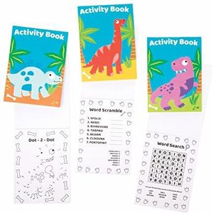 Baker Ross FE530 Dinosaurus Mini Activiteitenboekjes (12 stuks). Inclusief puzzels, stickers, van punt naar punt en kleurplaten voor kinderen