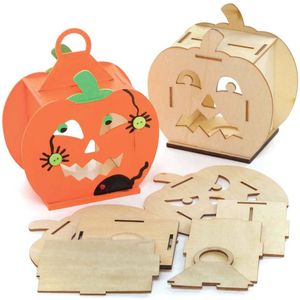 Baker Ross FE778 pompoen Houten Lantaarn sets - Pak van 3, Halloween Houten Knutselset voor Kinderen, Creatieve Activiteiten voor Kinderen om in te Kleuren, Versieren en Tentoon te Stellen