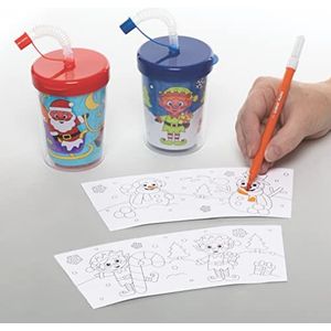 Baker Ross FC148 Kerst Kleur in Bekers voor Kinderen - 3 Stuks, Met Buigzame Rietjes, Kleuractiviteiten en Knutsels om te Versieren en te Gebruiken