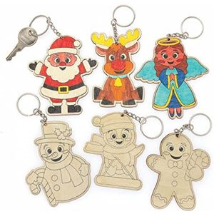Baker Ross FC166 Houten sleutelhangers met een kerst thema - pak van 10, maak je eigen sleutelhangers, tas hanger om voor kinderen in te kleuren en versieren.