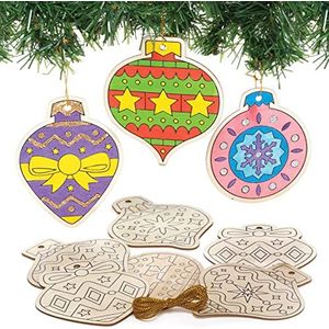 Inkleurbare Kerstballen van Hout (Pak van 12) Kerst Knutsel Activiteiten