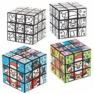 Baker Ross FC171 Puzzel voor kinderen, kubusvorm, kerstmotief, 4 stuks, puzzel om te kleuren, decoratieve puzzel voor kinderen, handmatige activiteiten, Kerstmis, handmatige activiteiten voor kinderen