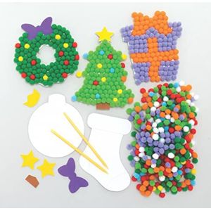 Baker Ross FC193 Kunstkits - 5 stuks, ontwerp je eigen kerstpompon, kinderen om te maken, te versieren en weer te geven, creatieve activiteiten voor kinderen, geassorteerd