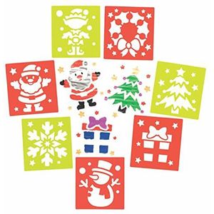 Baker Ross FC256 Kerst stencils - pak van 8, wasbare stencils voor kinderen om kaarten, afbeeldingen, schilder- en drukprojecten te versieren