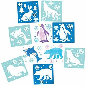 Baker Ross FC269 Dieren stencils - pak van 8, wasbare stencils voor kinderen om kaarten, afbeeldingen, schilder- en drukprojecten te versieren