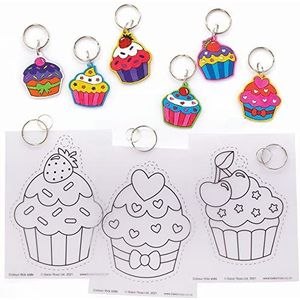 Baker Ross Cupcake FC358 Krimpfolie, sleutelhanger, set van 10, knutselset voor kinderen om in te kleuren en op te hangen