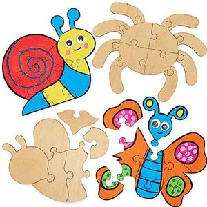 Baker Ross FC710 – 5 stuks houten puzzel Bug – knutselsets voor kinderen, houten schilderen, schilderen