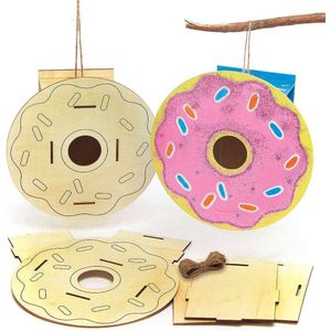 Baker Ross FC793 Kastjes voor donut houten vogelhuisjes - Set van 2, kinderen schilderen je eigen kit, vogelhuisje ambacht voor kinderen