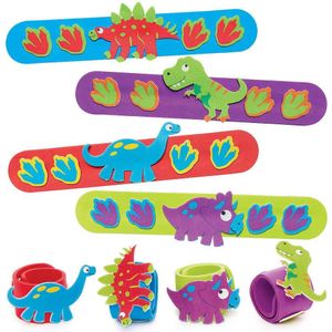 Baker Ross FC814 Dinosaurus Snap-on Armband Kits - Set van 4, jongensfeest tasjesvullers, kunst en handvaardigheid voor kinderen, kinderen partijgunsten