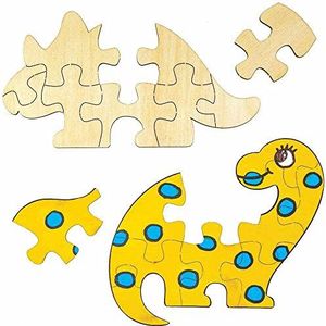 Baker Ross FC828 Dinosaurus Houten Legpuzzels - Set van 5, Knutselpakketten voor Kinderen, Houten Knutselpuzzel Schilderen