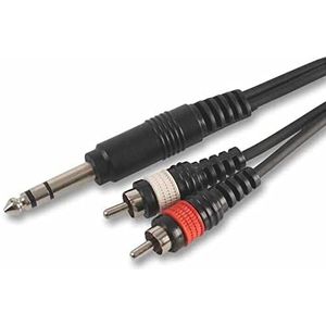 Puls PLS00123 6,35 mm (1/4 inch) Stereo Jack naar 2x Phono (RCA) Plug to Plug Lead, 5m, Zwart