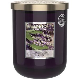 HEART & HOME - Geurkaars op basis van natuurlijke sojawas voor thuis - Grote pot Lavendel en Salie - Brandduur 75 uur - Cadeau, decoratie en geur voor thuis - Glazen pot