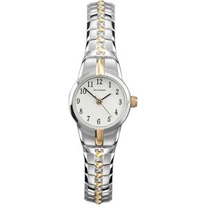 Sekonda Newton Klassiek analoog kwartshorloge voor dames met witte wijzerplaat, mineraalglas en 19 mm tweekleurige rekbare roestvrijstalen armband, wit/meerkleurig, 1 stuk, Wit/Veelkleurig, armband