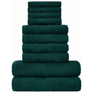 GC GAVENO CAVAILIA Set van 10 zachte badhanddoeken - hoogwaardige waterabsorberende handdoeken, 4 zijden, 4 handen, 2 badhanddoeken, 450 g/m², donkergroen