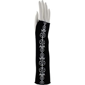 Zac's Alter Ego - Black & White Studded Long Tribal Print Vingerloze handschoenen - Zwart/Wit