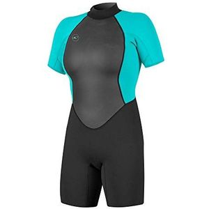 O'Neill Wetsuits Reactor II duikpak voor dames, 2 mm, met ritssluiting op de rug, zwart/licht turquoise, maat 12