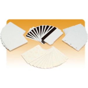 Zebra white PVC cards 10 mil PVC adhesive back with 14 mil Mylar release liner 24 mil total thickness (500 cards)