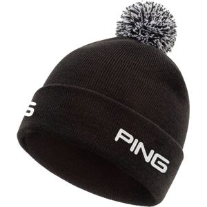 Ping Pom Pom Beanie - Zwart - Dubbele logo print - One Size