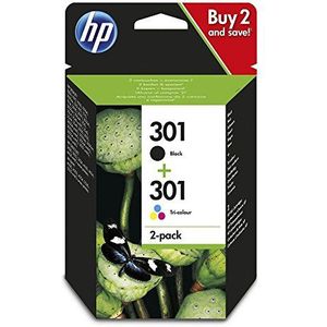 HP 301 2-pack Black/Tri-colour Original Ink Cartridges Combo pack Page Yield B 190/Tri 165 (P/N N9J72AE)