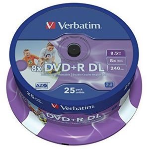 Verbatim DVD+R DL 8,5GB 8X Spindel. 25 Stuk zwart