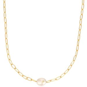 Ania Haie AH N043-05G Pearl Power Dames Ketting - Collier - Sieraad - Schakelketting - Zilver - Goudkleurig - 925 Zilver - Parel - Anker - Zoetwaterparel