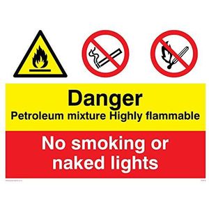 Viking Signs CN618-A3L-1M ""Petroleum Mixture Highly Flammable, No Smoking or Naked Lights"" Sign, 1 mm Plastic Semi-Rigid, 400 mm H x 300 mm W