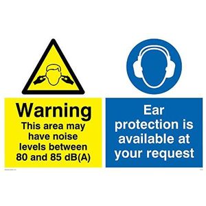 Viking Signs CP269-A4L-V ""Waarschuwing voor dit gebied kan geluidsniveaus hebben tussen 80 en 85 dB(A), gehoorbescherming is beschikbaar op uw verzoek"" teken, Vinyl/Sticker, 300 mm H x 200 mm W
