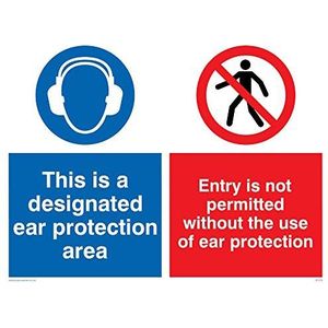 Viking Signs CP276-A3L-V ""Dit is een aangewezen gehoorbeschermingsruimte, toegang is niet toegestaan ​​zonder het gebruik van gehoorbescherming"" teken, Vinyl/Sticker, 400 mm H x 300 mm W