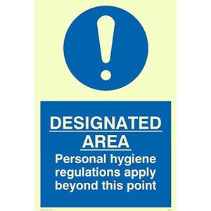 Viking Signs MH201-A6P-P ""Aangewezen Gebied Persoonlijke Hygiënevoorschriften Toepassen Voorbij Dit Punt"" Teken, Semi-Rigid Photo luminescent Kunststof, 150 mm H x 100 mm W