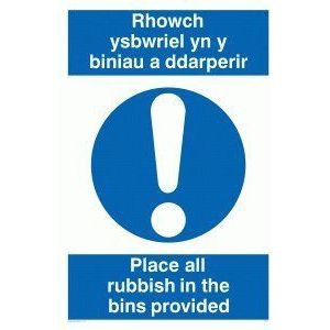 Viking Signs MH927-A5P-1M ""Rhowch Ysbwriel Yn Y Biniau A Ddarperir/Plaats Alle Rubbish In De Bins geleverd"" Sign, 1 mm Semi-Rigid Kunststof, 200 mm x 150 mm