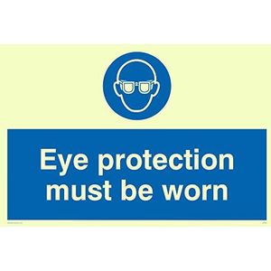 Viking Signs MP281-A4L-P ""Eye Protection Must Be Worn"" schild van halfvaste fotokunststof, 200 mm H x 300 mm B