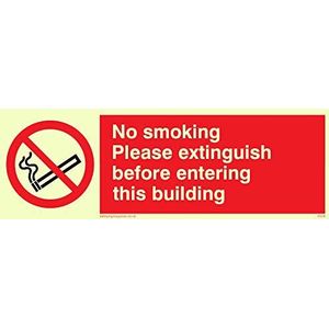Vikingborden PS18-L15-P ""Niet roken, Gelieve te blussen voordat u dit gebouw binnengaat"" bord, kunststof, halfstijf Photoluminescent, 50 mm H x 150 mm W