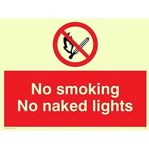 Viking Signs PS2-A5L-PV ""No Smoking No Naked Lights"" Sign, Sticker, Photoluminescent, 150 mm H x 200 mm W