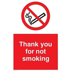 Viking Signs PS6-A4P-3M ""Thank You For Not Smoking"" bord, kunststof, 3 mm stijf, 300 mm H x 200 mm W