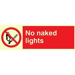 Viking Signs PV646-L62-PV""No Naked Lights"" Sign, Photoluminescent Sticker, 200 mm H x 600 mm W