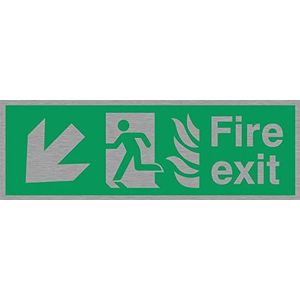 Viking Signs SG697-L31-MS ""Fire Exit"" Running Man Linker Engel Pijl-omlaag, Marine Grade roestvrij staal, 100 mm H x 300 mm W