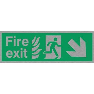 Viking Signs SG699-L31-MS ""Fire Exit"" Running Man Rechts Engel Pijl-omlaag, Marine Grade roestvrij staal, 100 mm H x 300 mm W