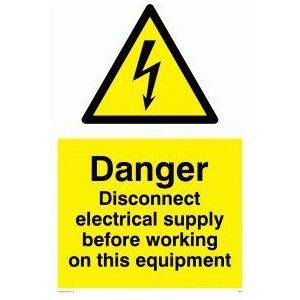 Viking Signs WE74-A2P-1M bord ""Danger Disconnect Electric Supply Before Working On This Equipment"", halfstijve kunststof, 1 mm H x 400 mm L