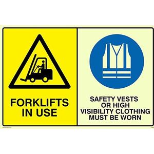 Viking Signs CP5283-A4L-PV ""Forklifts In gebruik Veiligheidsjassen of High Visibility Clothing Must Be Worn"", zelfklevende vinyl sticker, 300 mm H x 200 mm W