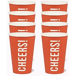 Pack van 8 (455ml/16oz) Rode Paper Party Cups met Cheers ontwerp | Home Recyclebaar, Eco-friendly & Plastic Gratis | Ideaal voor Bierpong, BBQ, Viering, Verjaardag