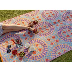 Waterdicht outdoor tapijt Boho geweven | Lichtgewicht antislip kunststof tapijt met dubbelzijdig geometrisch patroon | Voor tuin, terras, badkamer, nut, picknick