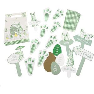 Talking Tables Egg Hunt Kit | 29 stuks, paasrekwisieten voor kinderen, borden, konijnenvoeten, aanwijzingen, traktatiezakken, familieplezier, groen