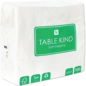 Table Kind - 100 stuks zachte losse servetten van hoge kwaliteit voor feestjes, catering en dagelijks gebruik, milieuvriendelijk, wegwerpbaar, FSC-composteerbaar, duurzaam en recyclebaar,