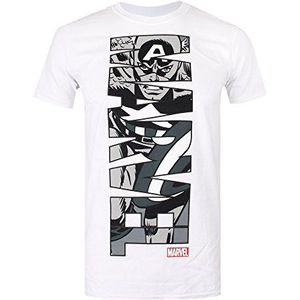Marvel Captain America Verticaal T-shirt voor heren, Kleur: wit, S