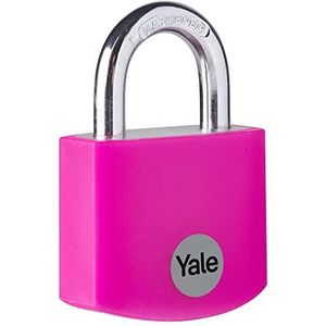 Yale Aluminium hangslot YE3B/32/116/1/P roze, behuizing 32 mm, stalen boog, 3 sleutels