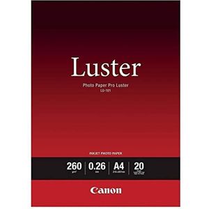 Canon Luster LU-101 Fotopapier glanzend wit - (A4 20 vellen) voor inkjetprinters, PIXMA printer, 21 x 29,7 cm, 260 g/m²