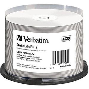 Verbatim 43745 52x CD-R DataLifePlus inkjetprinter, 50 stuks