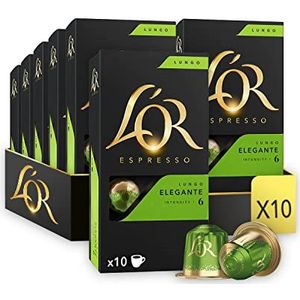 L'OR Espresso Koffiecups Lungo Elegante (100 Lungo Koffie Capsules - Geschikt voor Nespresso* Koffiemachines - Intensiteit 06/12 - 100% Arabica Koffie) - 10 x 10 koffiecups