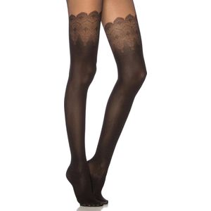 Pretty Polly Panty - Lace - Mock Hold Up Panty - One Size - 36/42 - Zwart